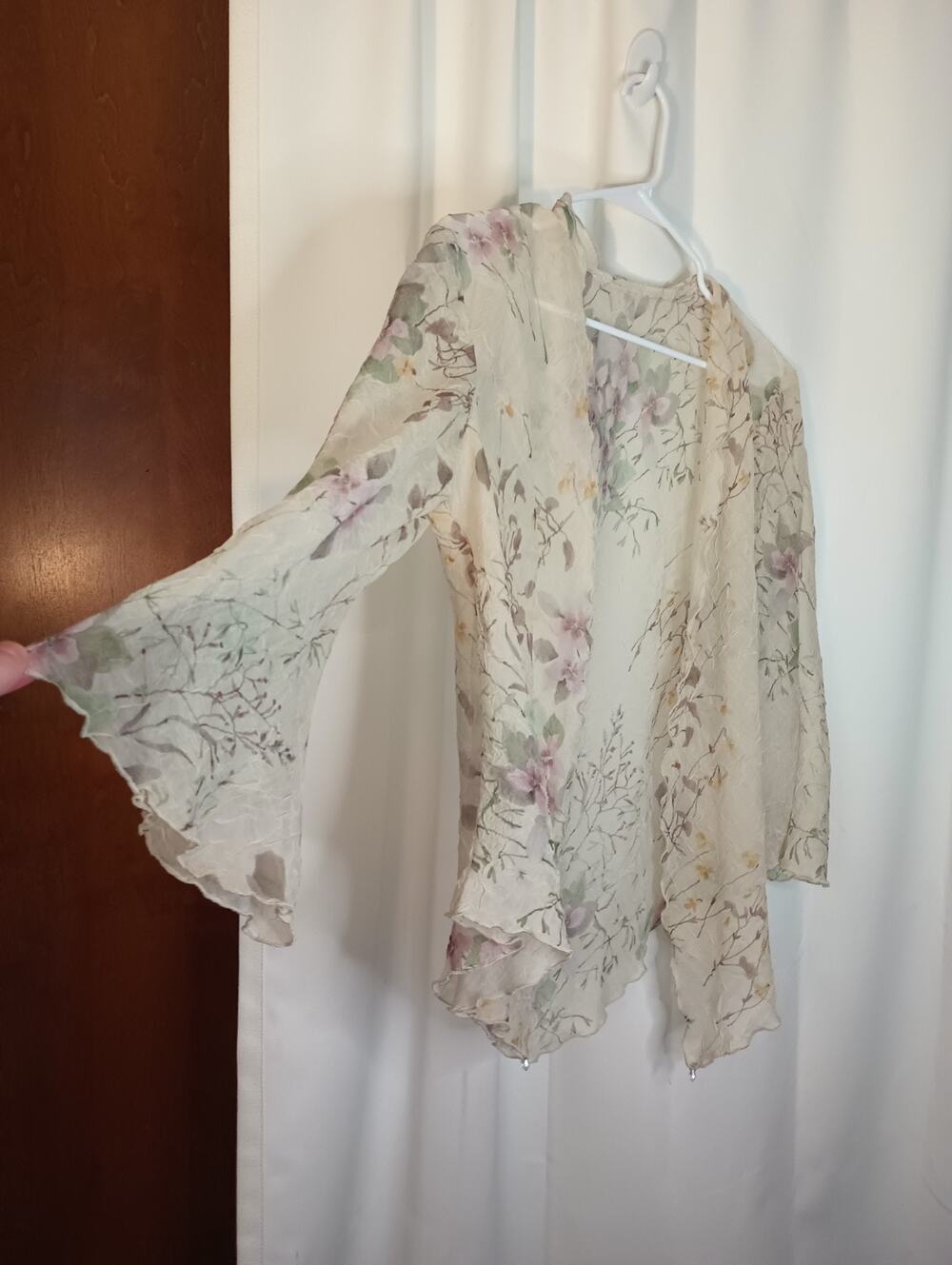 Vtg Womens Y2K Fairy Sheer Floral Crinkle Open Cardigan 16P Dainty Cottage
